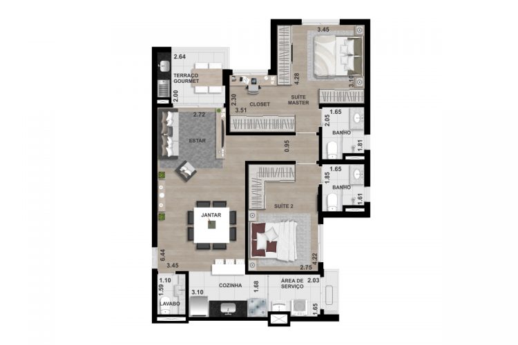 FINAL 4 - 87,80 m² - OPÇÃO 2 (2 SUÍTES)